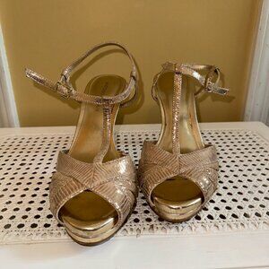Antonio Melani Gold Metallic T-Strap Platform Stiletto Heels